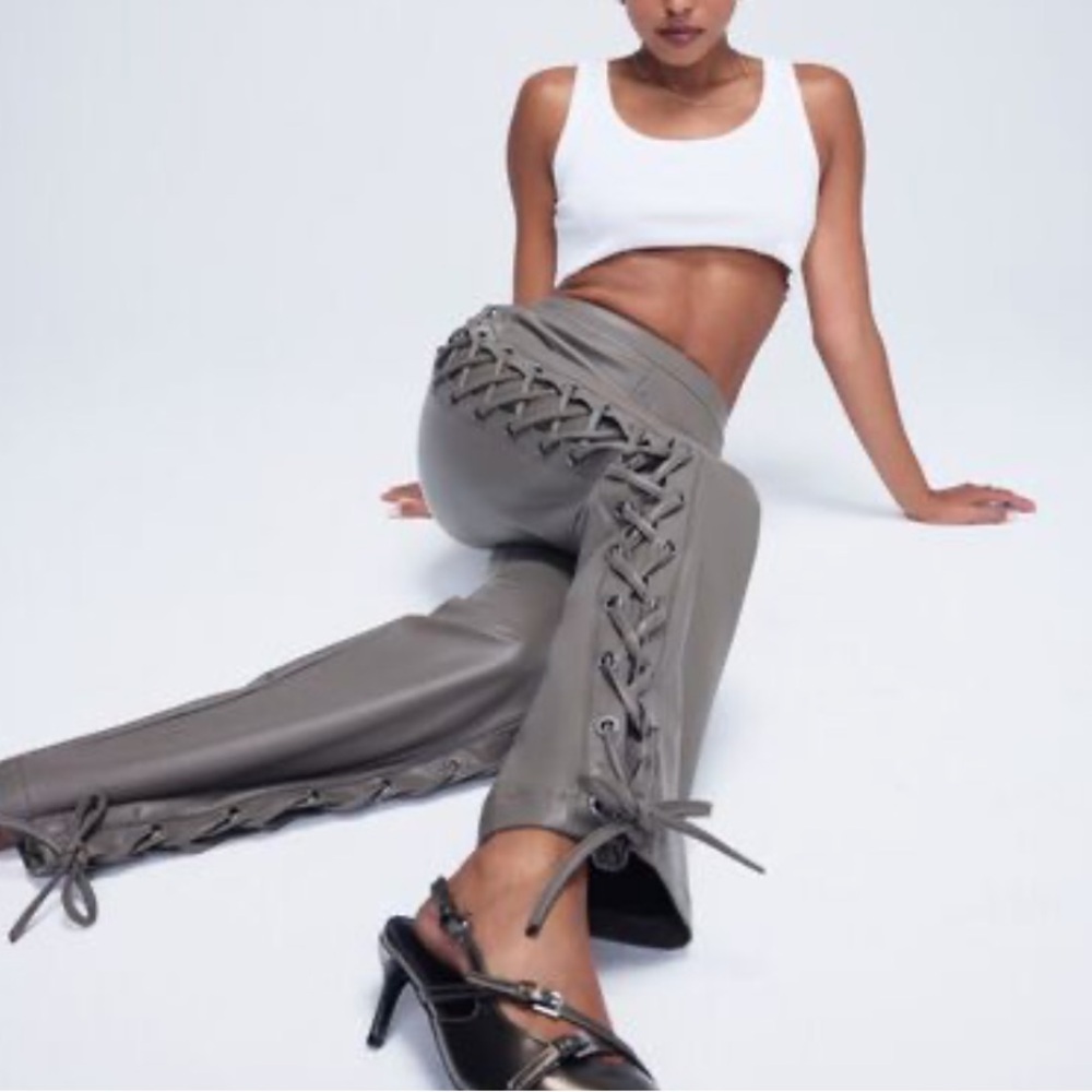 Forever 21 Lace-Up Faux Leather Bootcut Pants